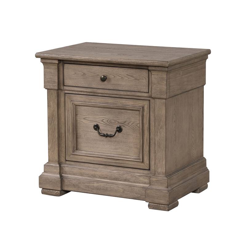 Transitional Nightstand - Weathered Gray Finish with Felt-Lined Drawer & Metal Handles
