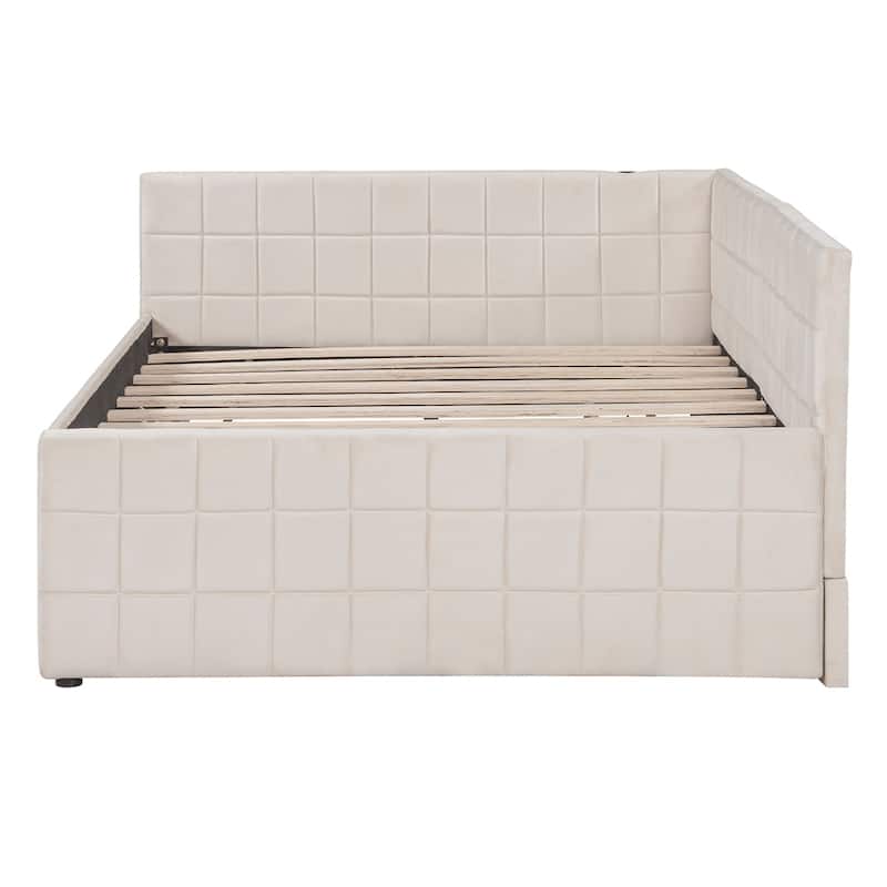 Full Size Upholstered L-Shaped Upholstered Daybed with Trundle