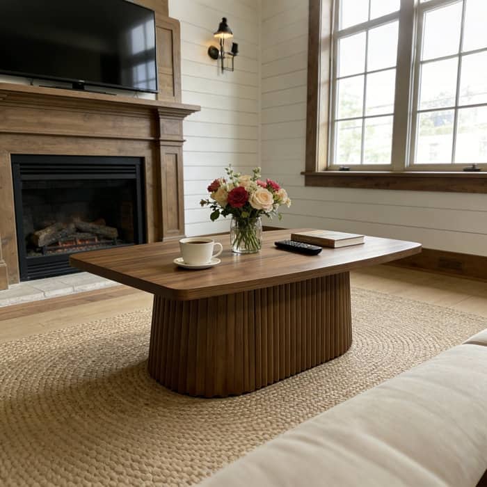 47.2" Coffee Table with Fluted Pedestal, Mid Century Modern Center Table