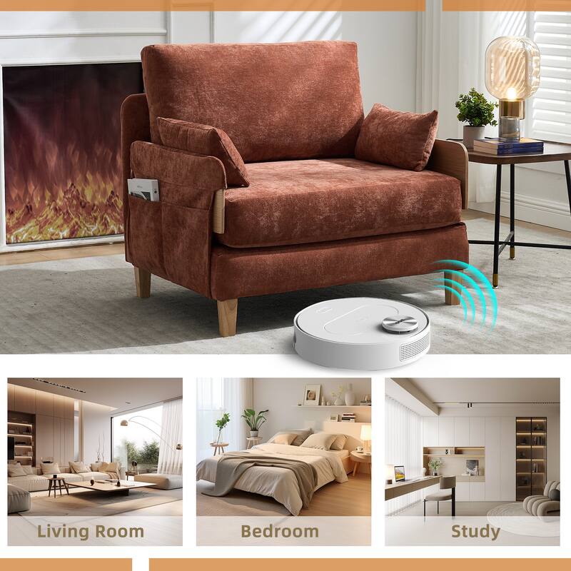 Chenille 3-in-1 Convertible Sofa Bed Chair with 3 Pillows and Storage Pockets