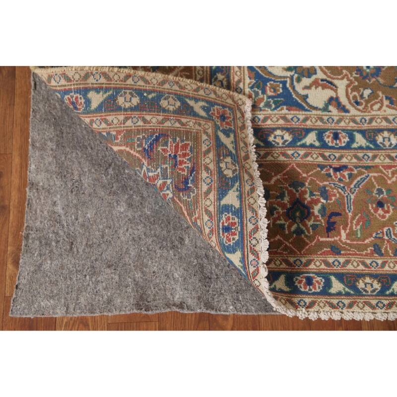 Orange Traditional Mashad Persian Vintage Rug Handmade Wool Carpet - 6'3"x 9'0"