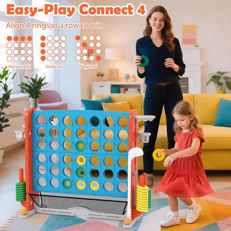 Costway Giant 4-in-a-Row Game Set with Ring-toss, Basketball Hoop, - See Details