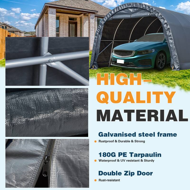 EROMMY Portable Garage, Heavy Duty Carport with All-Steel Metal Frame and Round Style Roof