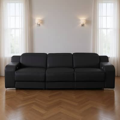 HomeRoots 103" Black Italian Leather Reclining USB Sofa