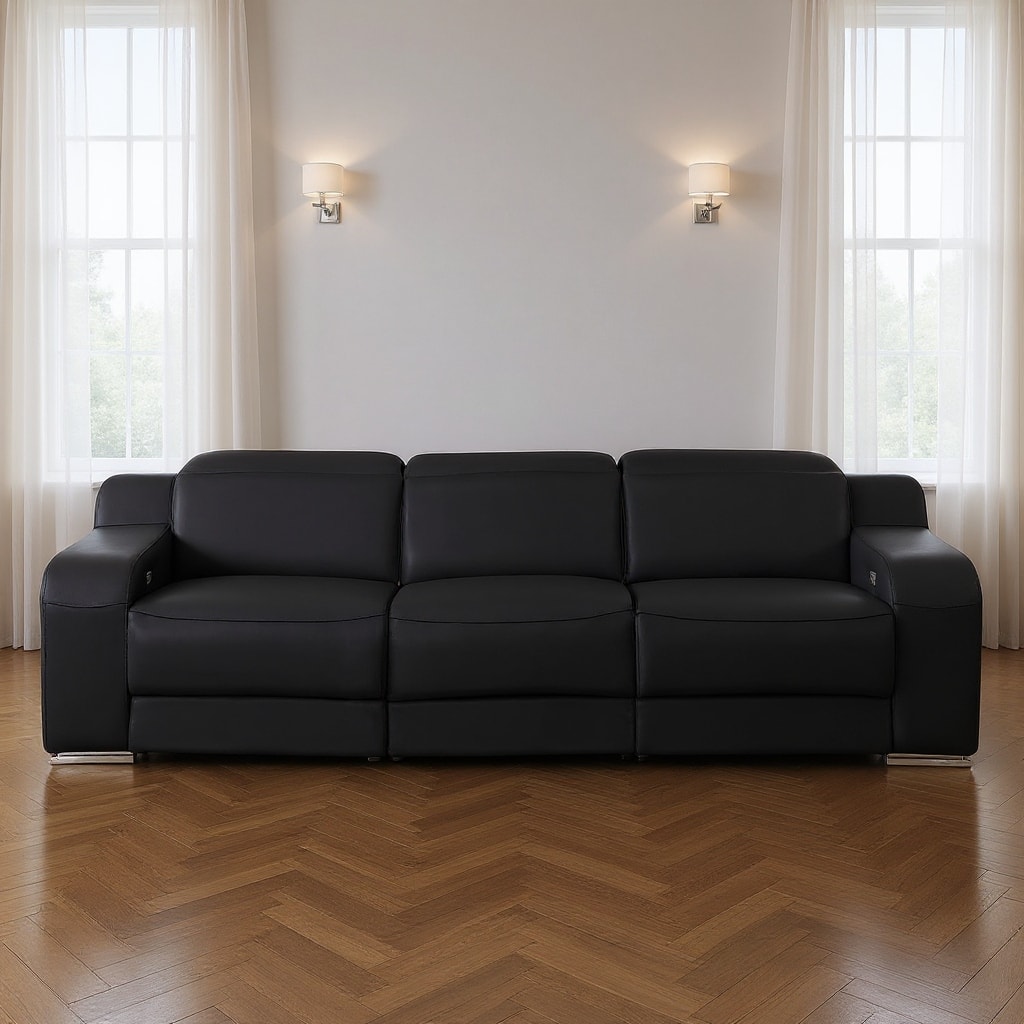 HomeRoots 103" Black Italian Leather Reclining USB Sofa