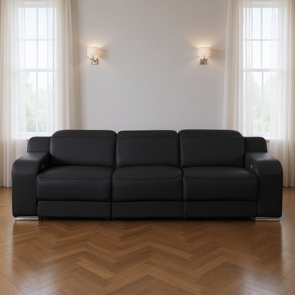 HomeRoots 103" Black Italian Leather Reclining USB Sofa