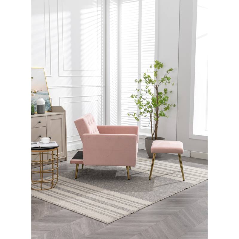Bottom Tufted Accent Lounge Chair with Adjustable Arm and Back