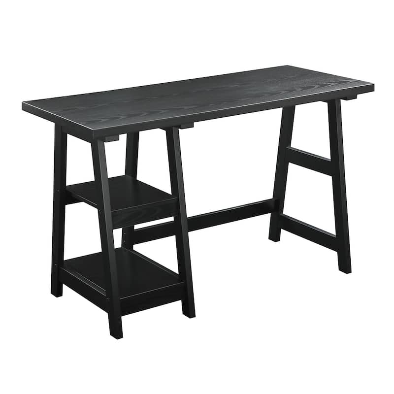 Convenience Concepts Designs2Go Trestle Desk with Shelves - Black