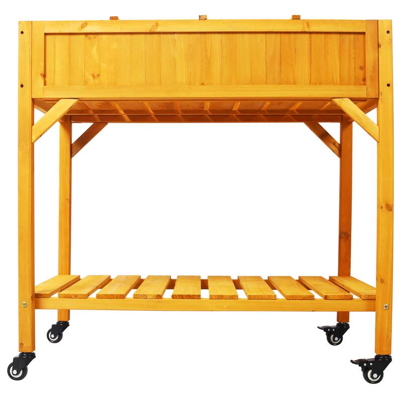 Countryside Style Natural Wood Garden Bed with 8 Grid Dividers and Protective Liner, Suitable for Herb Vegetables Flowers