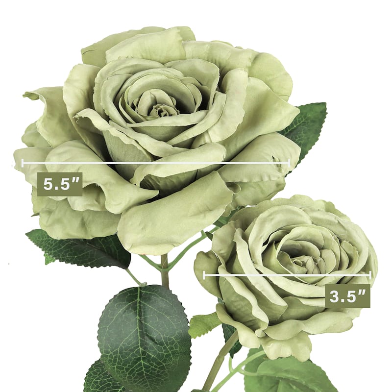 Set of 2 Sage Green Artificial Grand Rose Flower Stem Bush Bouquet 22in - 22" L x 12" W x 12" DP