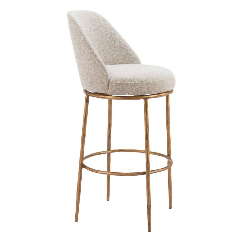 HomeRoots 32" Beige And Gold Fabric And Steel Bar Height Swivel Bar Chair