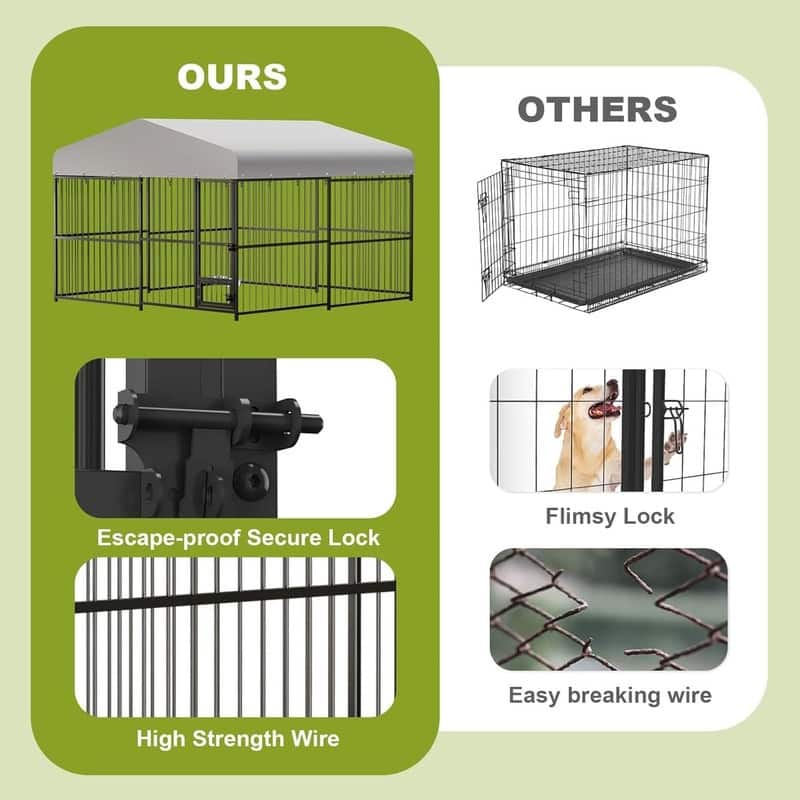 Dog Cage Kennel with Rotating Feeding Bowl Waterproof Roof Cover