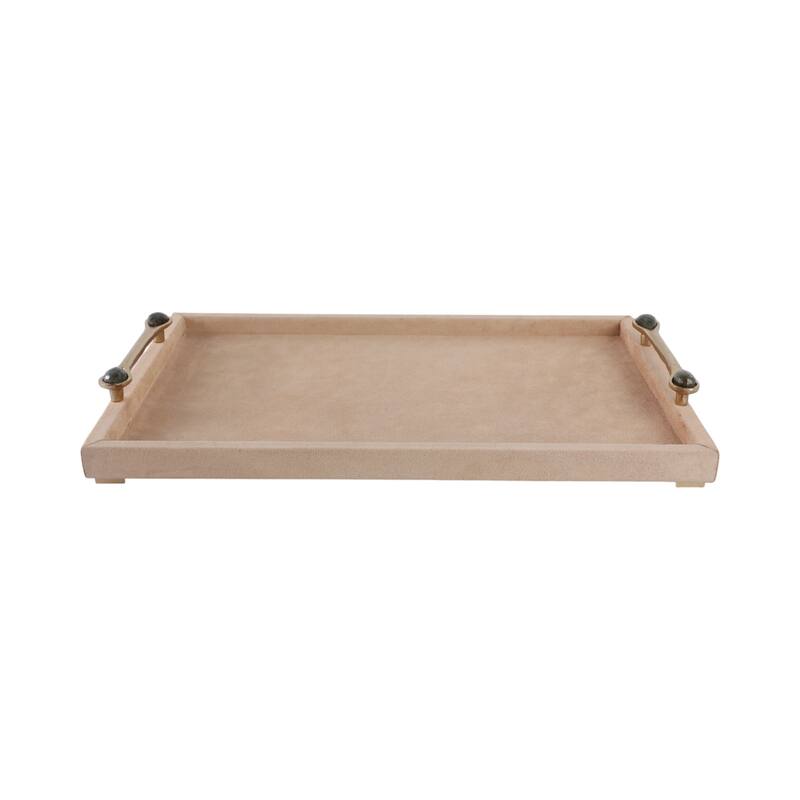 Wood Metal Decorative Serving Tray with Handles Modern Style - 1" Tan - 19" x 12" x 1" - Tan - 19" x 12" x 1"