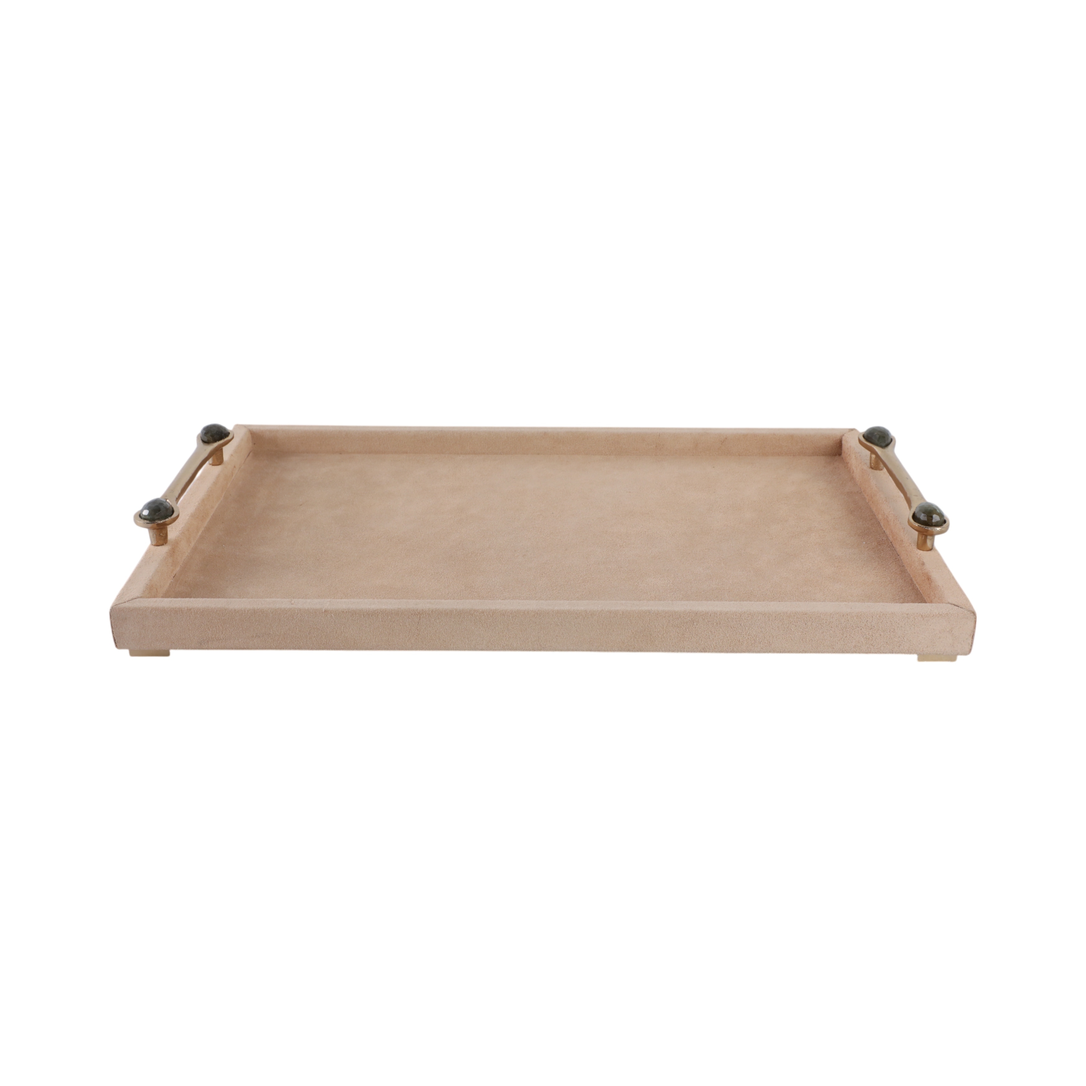 Wood Metal Decorative Serving Tray with Handles Modern Style - 1" Tan - 19" x 12" x 1"