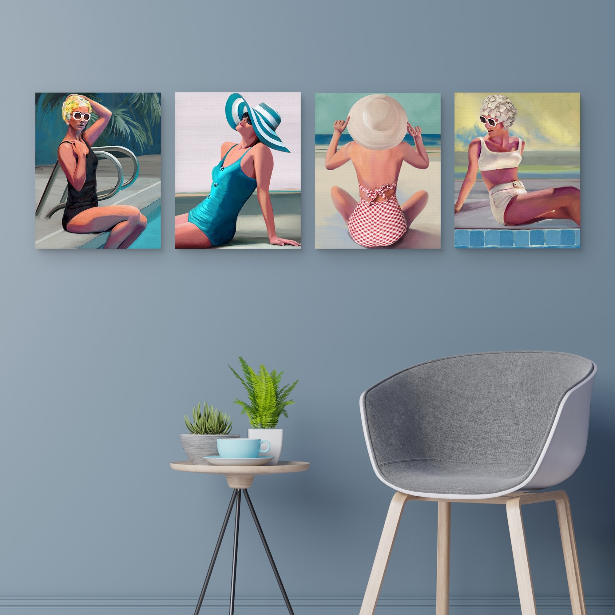 バリ絵画:beach girls Retro Beach Girls I-IV Canvas Art