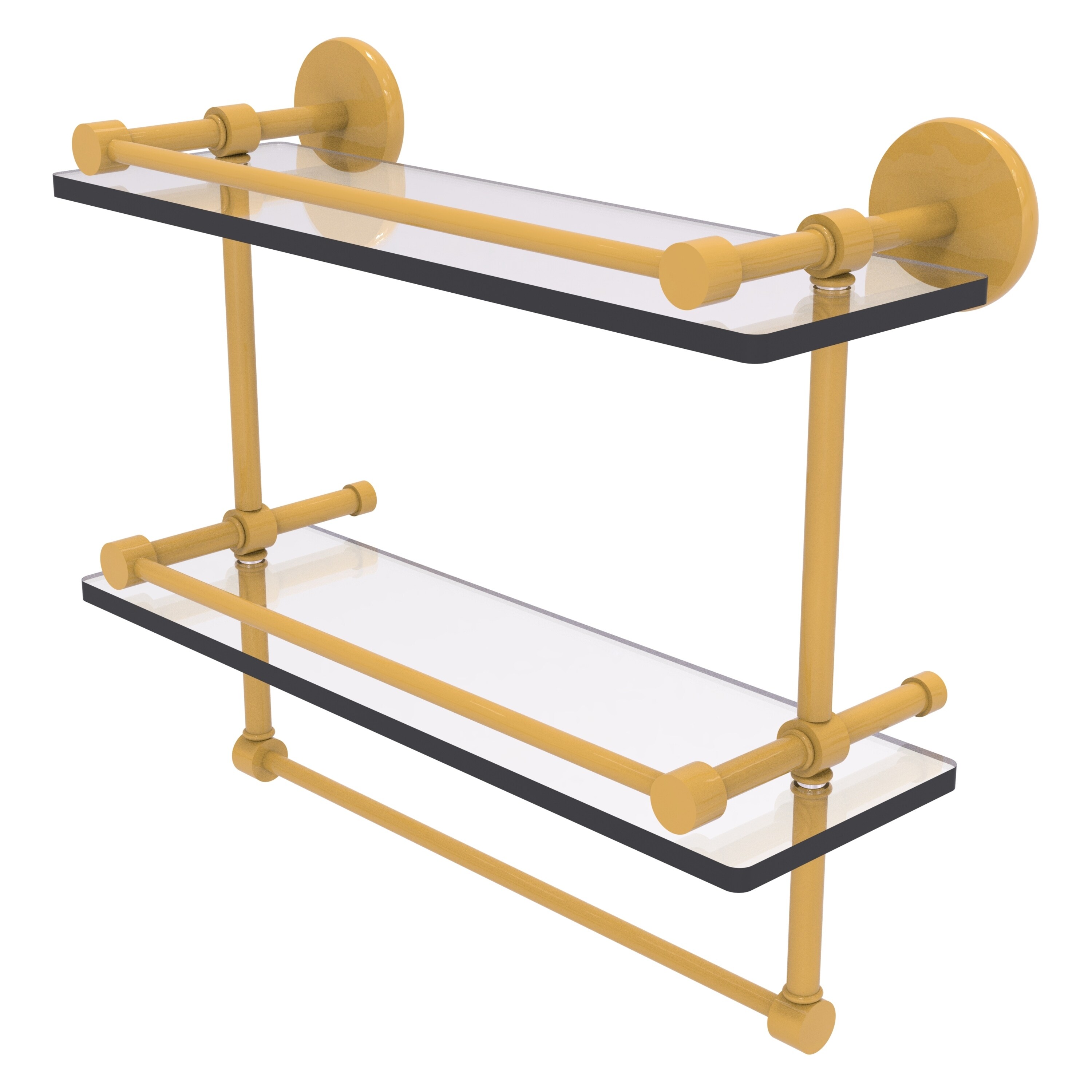 Allied Brass 16 Inch Gallery Double Glass Shelf with Towel Bar
