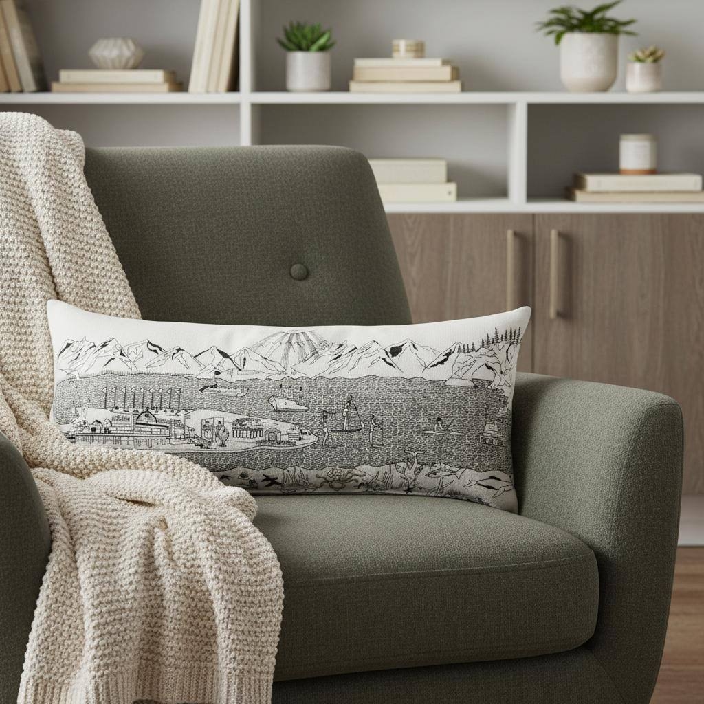 HomeRoots 14" X 35" Cream Homer Spit Daylight Skyline Lumbar Decorative Pillow