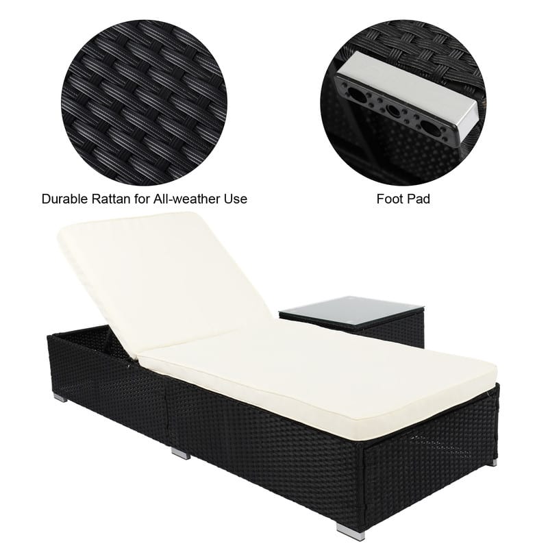 Patio 3PCS Wicker Chaise Lounge Set with Beige Cushions