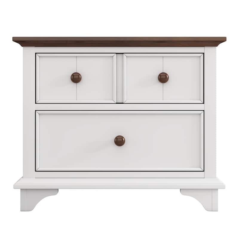 HomeRoots 28" White And Walnut Brown Wood Two Drawer Nightstand