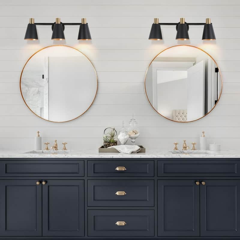 Modern 3-light Dome Dimmable Bathroom Vanity Lights Farmhouse Black Metal Cone Wall Sconces