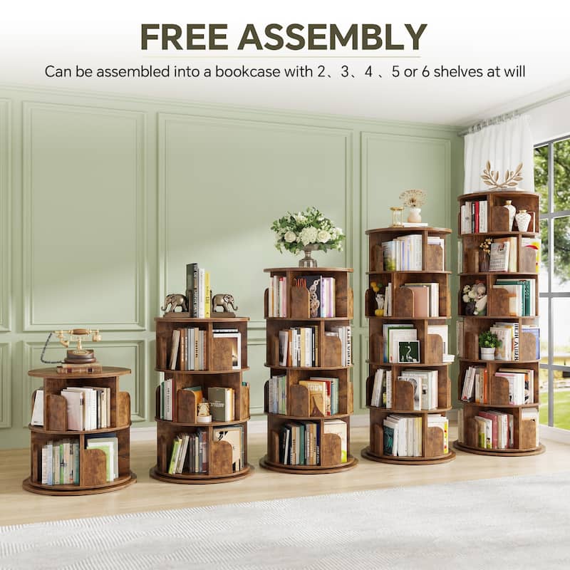 4/5/6 Tiers Round Rotating Bookcase, Revolving Floor Standing Bookshelf Corner Organizer Display