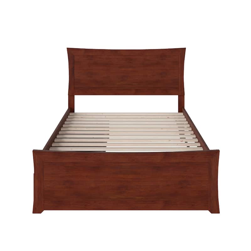 Metro Full Platform Bed with Footboard with 2 Bed Drawers in Walnut