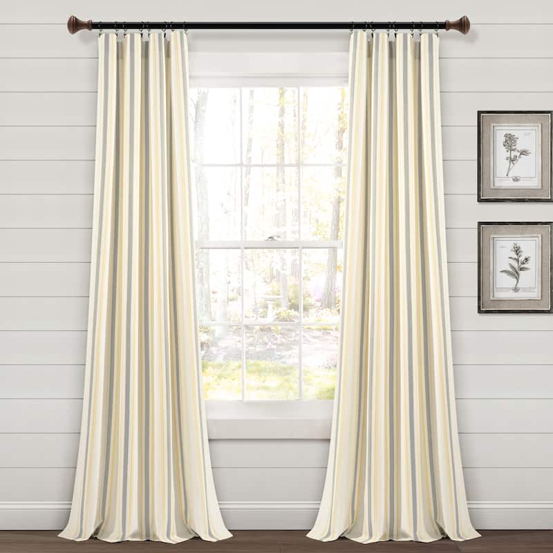 Lush Decor Farmhouse Stripe Yarn Dyed Cotton Window Curtain Panel Pair - 84" x 42" - Yellow/Grey