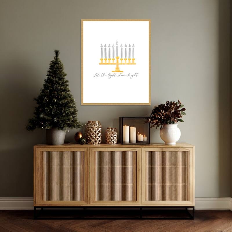 Hanukkah Lights portrait I-Light Shine Bright by Tara Reed (23 x 28 in.), Framed Canvas Wall Art Print - Sylvie Bright Gold