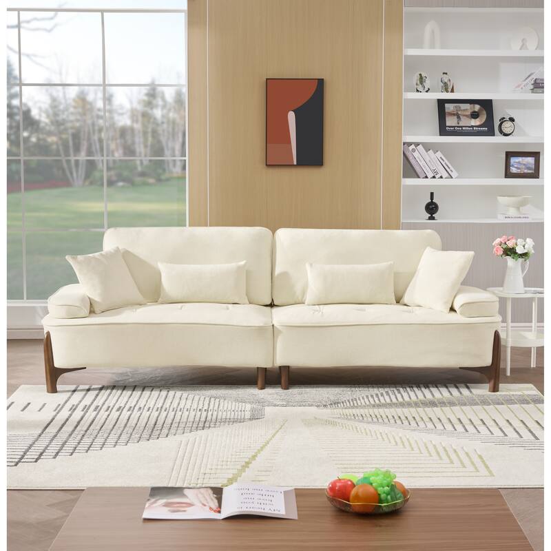 103" Foam 3-Seater Sofa with 4 Pillows, Solid Wood Frame, 600lb Capacity - Beige