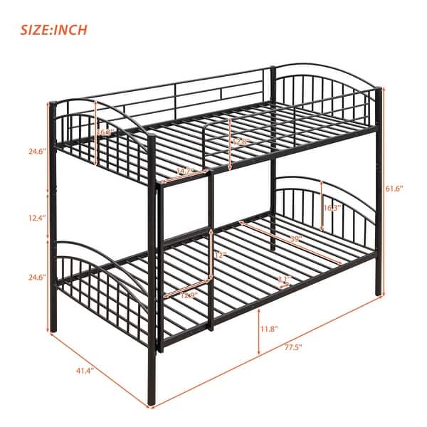 Twin Over Twin Metal Bunk Beds, Convertible Bunk Bed Divided into Two Beds for Kids Boys Girls Teens, Black