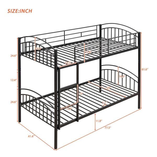 dimension image slide 1 of 3, Twin Over Twin Steel Bunk Bed with Ladder, Converts into Two Beds