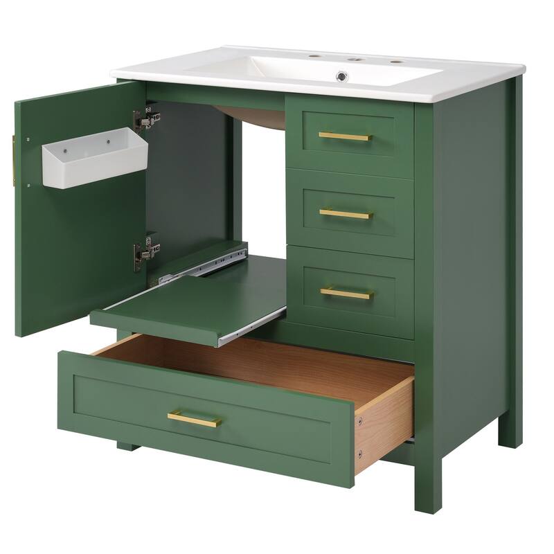 Modern 30-Inch Bathroom Vanity with Solid Wood Frame, Storage Cabinet & Soft-Close Features