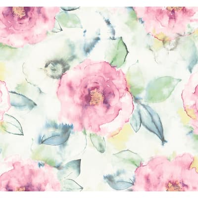 Seabrook Designs Kamella Watercolor Floral Unpasted Wallpaper