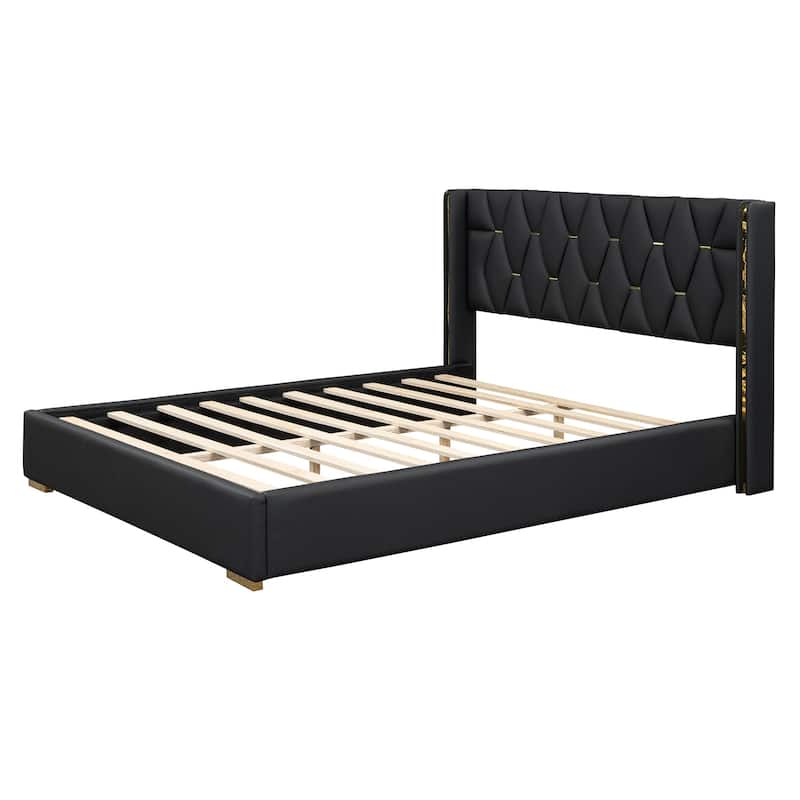 HomeRoots Black Tufted Upholstered Twin Bed Frame
