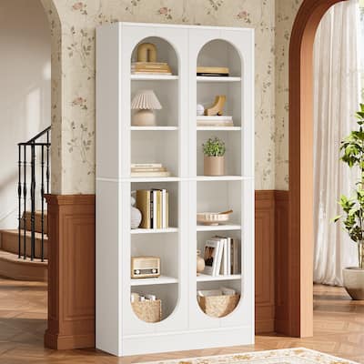70.9" White Bookcase, 6-Tier Tall Bookshelf with 12 Compartments