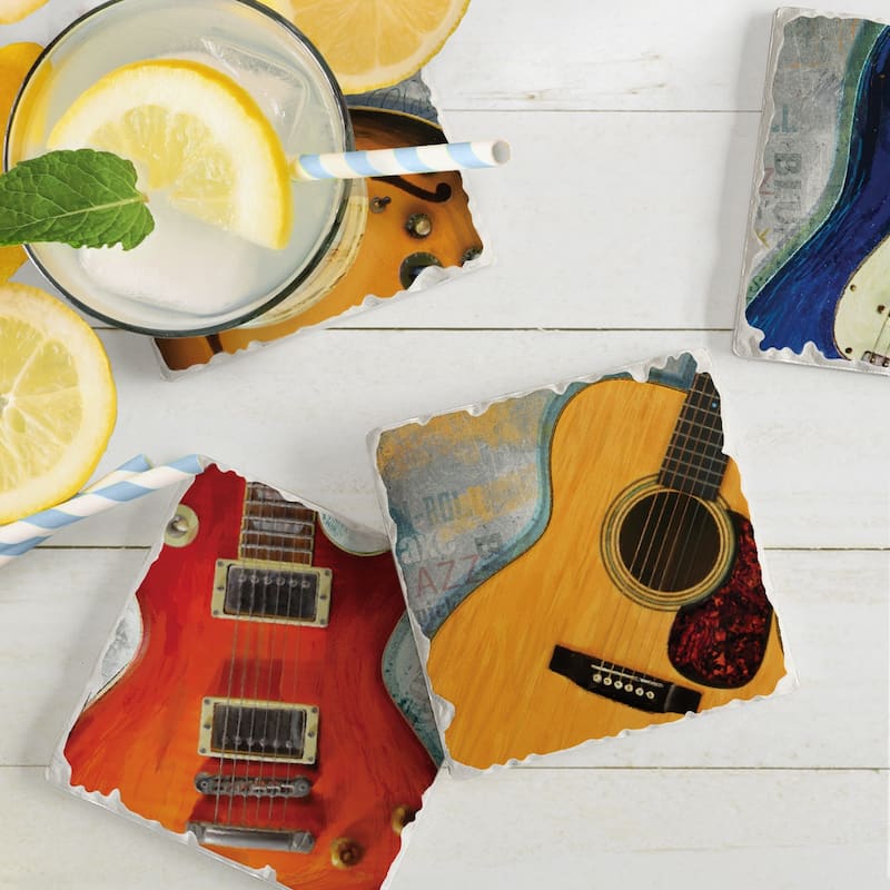 Counterart Absorbent Stone Coaster, Guitar Legends, Set of 4 - 4.01x4.14