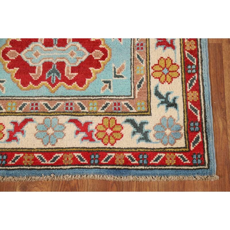 Aqua Blue Kazak Foyer Rug Handmade Wool Carpet - 2'7"x 4'3"