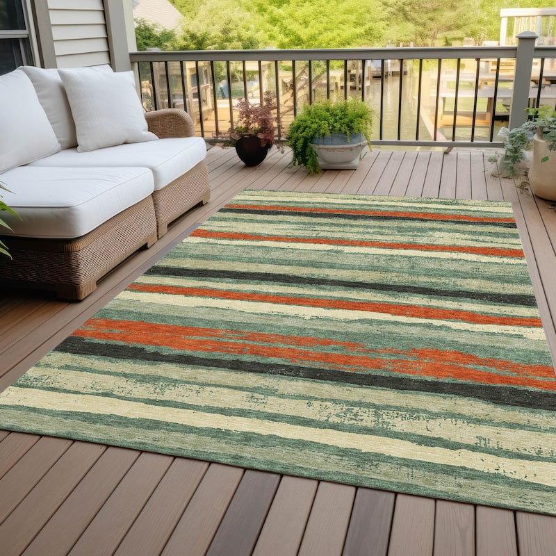 Machine Washable Indoor/ Outdoor Chantille Stripe Rug - Sage - 8' x 10'