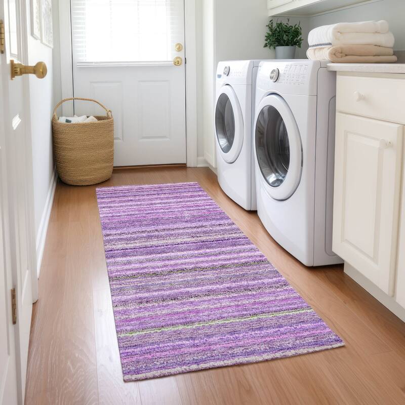 Machine Washable Indoor/ Outdoor Chantille Stripes Rug - Purple - 2'3" x 7'6"