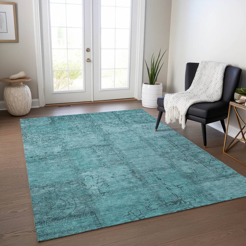 Machine Washable Indoor/ Outdoor Chantille Boho Moroccan Rug - Teal - 8' x 10'