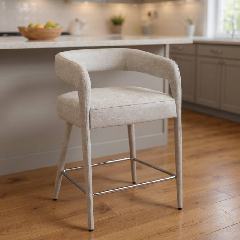 HomeRoots 25" Ivory Metal and Fabric Low Back Counter Height Bar Chair