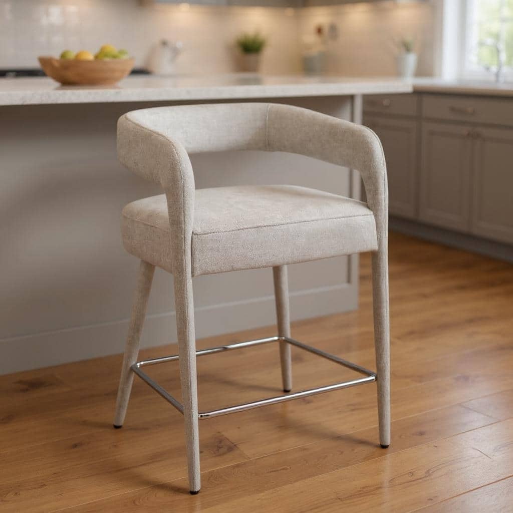 HomeRoots 25" Ivory Metal and Fabric Low Back Counter Height Bar Chair