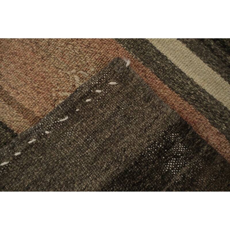 Hand Woven Oriental 100% Wool Carpet Southwestern Tribal Brown Kilim Area Rug - 10' 7'' X 5' 8''