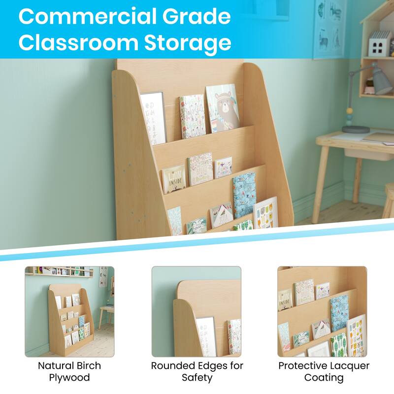 Commercial 4 Shelf Birch and Poplar Plywood Book Display Stand for Kids