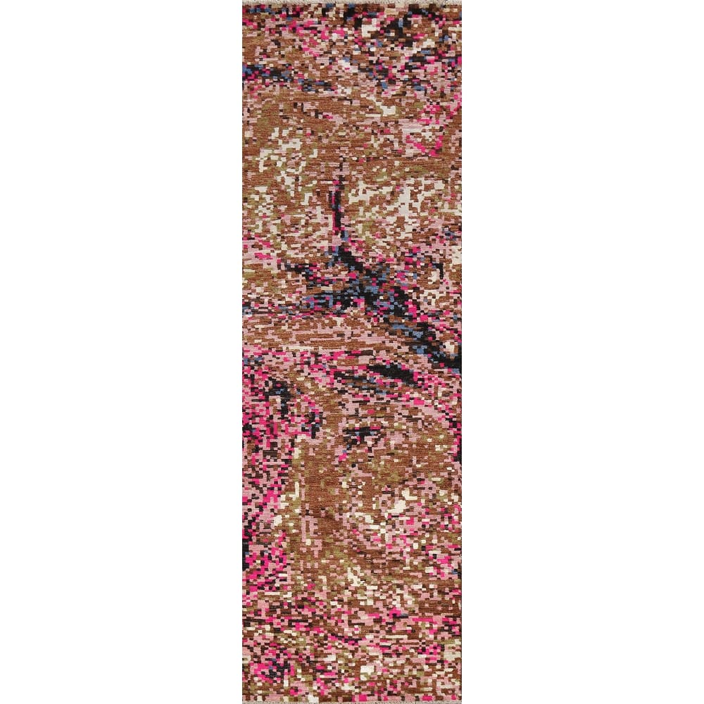 Wool/ Silk Artistic Modern Abstract Oriental Runner Rug Hand-knotted - 2'8" x 10'0"