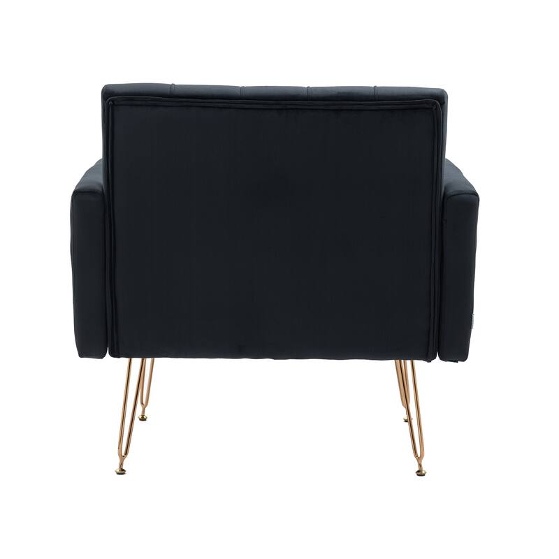 Velvet Upholstered Armchair Single Sofa Modern Tufted Reading Chairs Gold Metal Leg Wingback Chairs for Living Room Bedroom