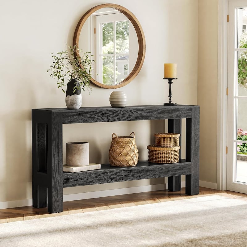 62.99 Inches Long Wood Console Table, 2 Tiers Entryway Table Sofa Table