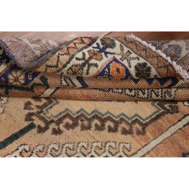 Orange Geometric Bakhtiari Persian Vintage Rug Handmade Wool Carpet - 5'0" x 10'0"