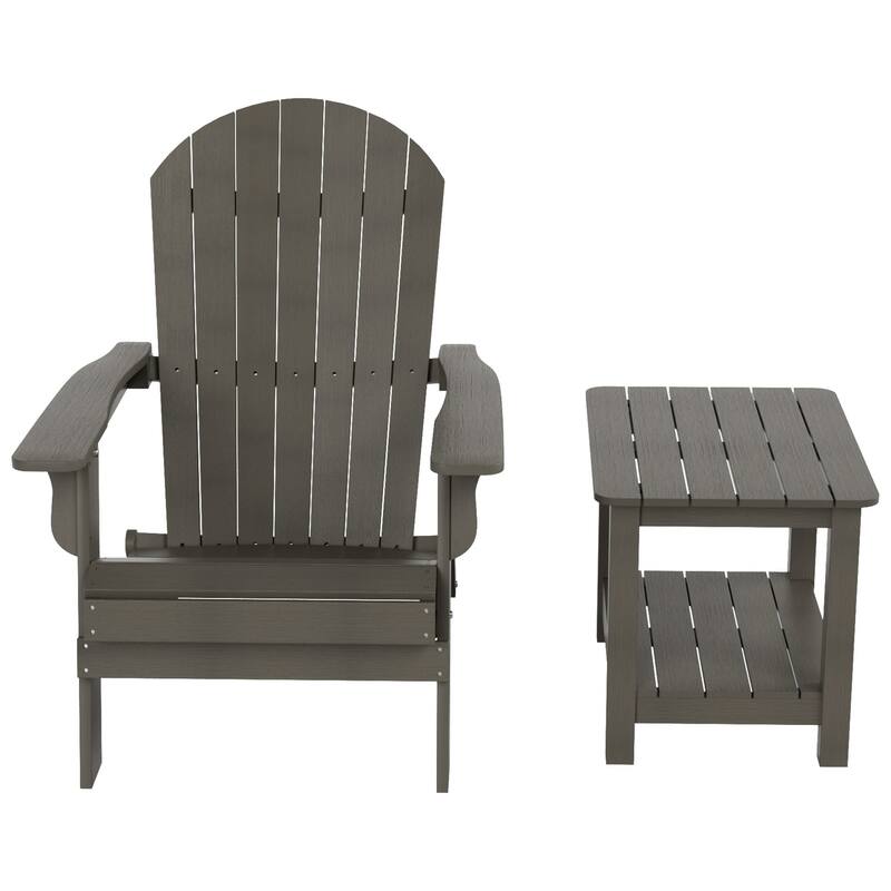 Vineyard HIPS Outdoor Folding Eco-Friendly All Weather Seashell Adirondack Chair with Side Table (2-Piece Set)