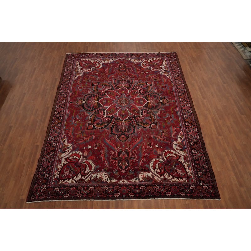 Hand Knotted Oriental 100% Wool Carpet Traditional Floral Red Heriz Area Rug - 13' 6'' X 10' 2''